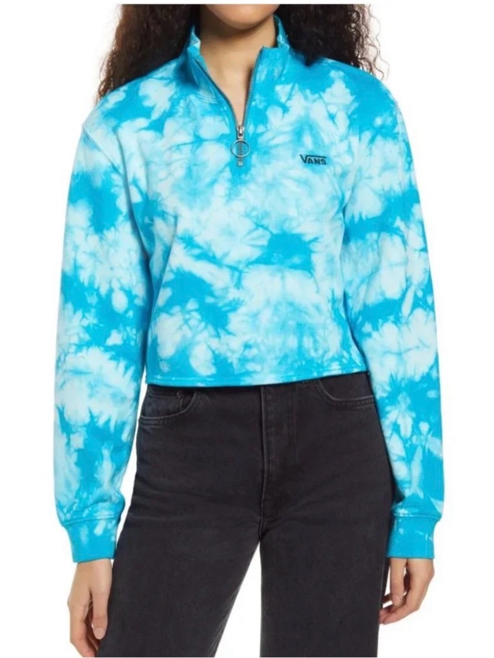 Vans Women's Turquoise & White Tie-Dye Quarter-Zip Pullover